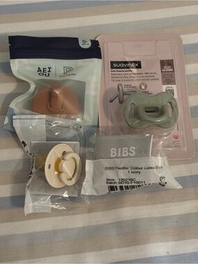 Pacifier Sampler Set in Neutrals- AEIOU, Bibs, and Suavinex